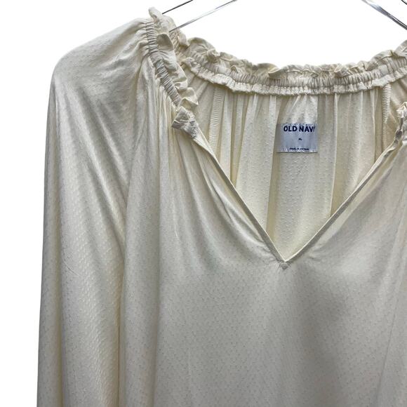 Old Navy Cream-Colored Loose Fit  Smocked V-Neckline Blouse Size Large NWT - Picture 2 of 7